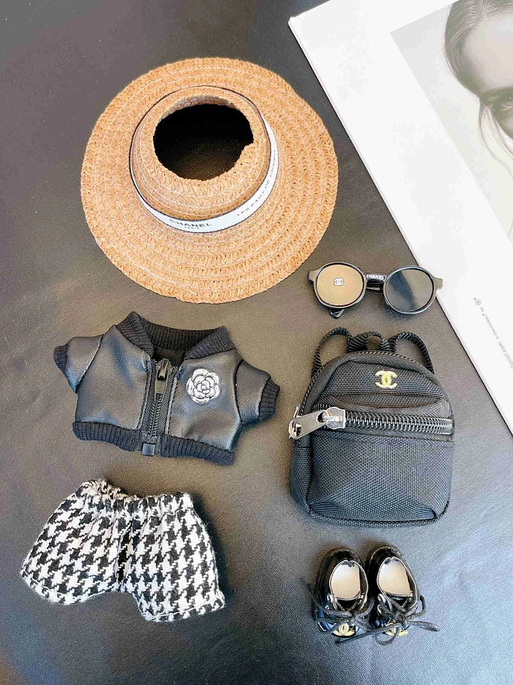 LABUBU Clothes Chanel Black Houndstooth Outift