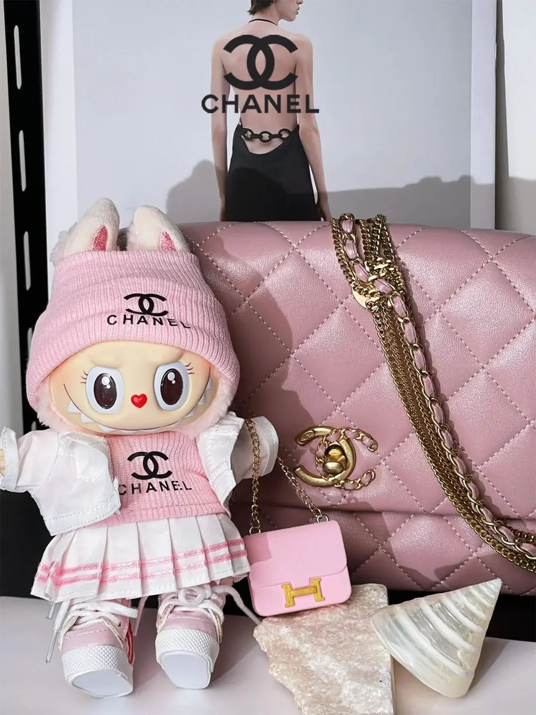 LABUBU Clothes Chanel Pink Pleated Skirt