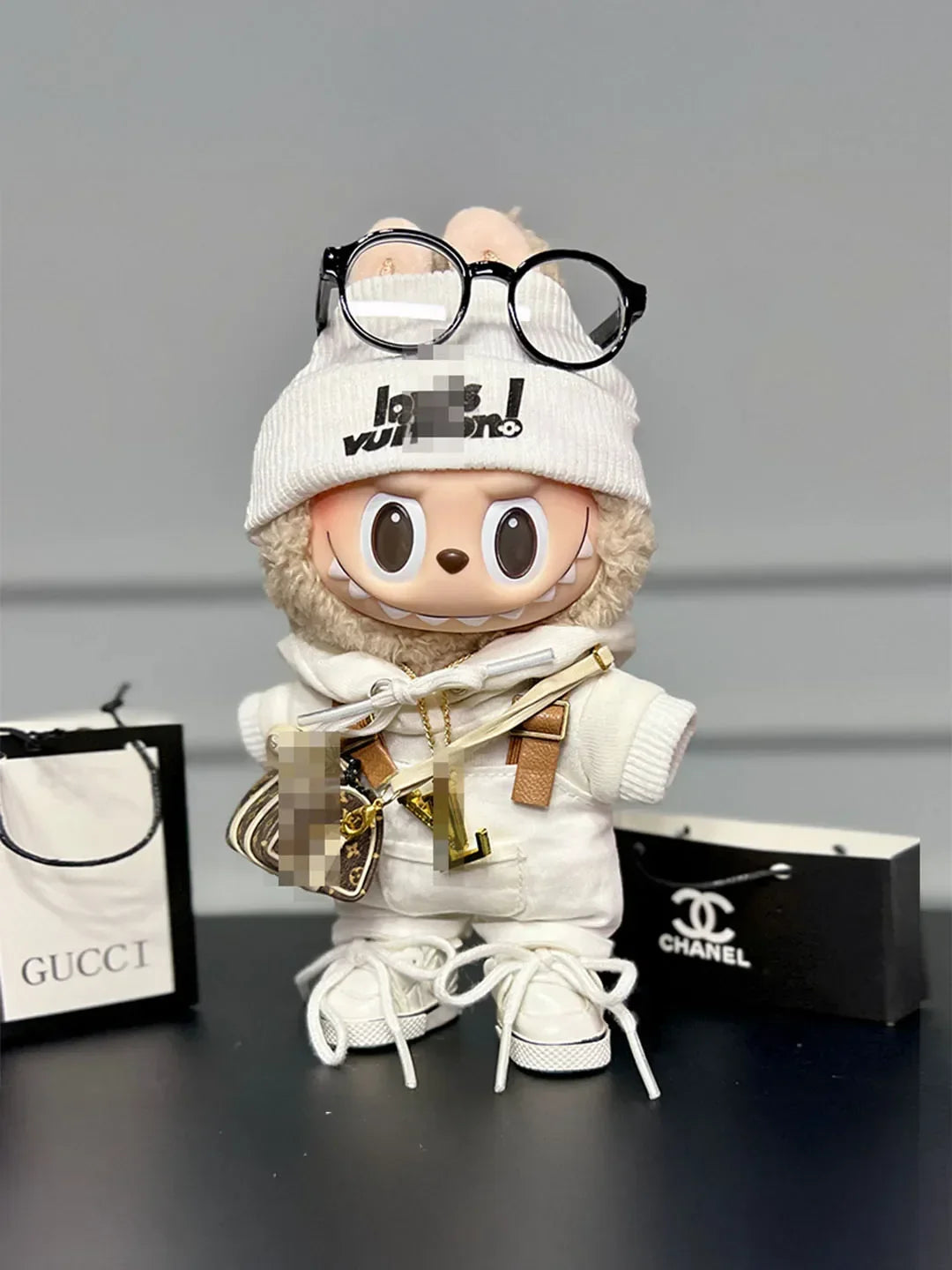 LABUBU Clothes LV White Chic Overalls Outfit