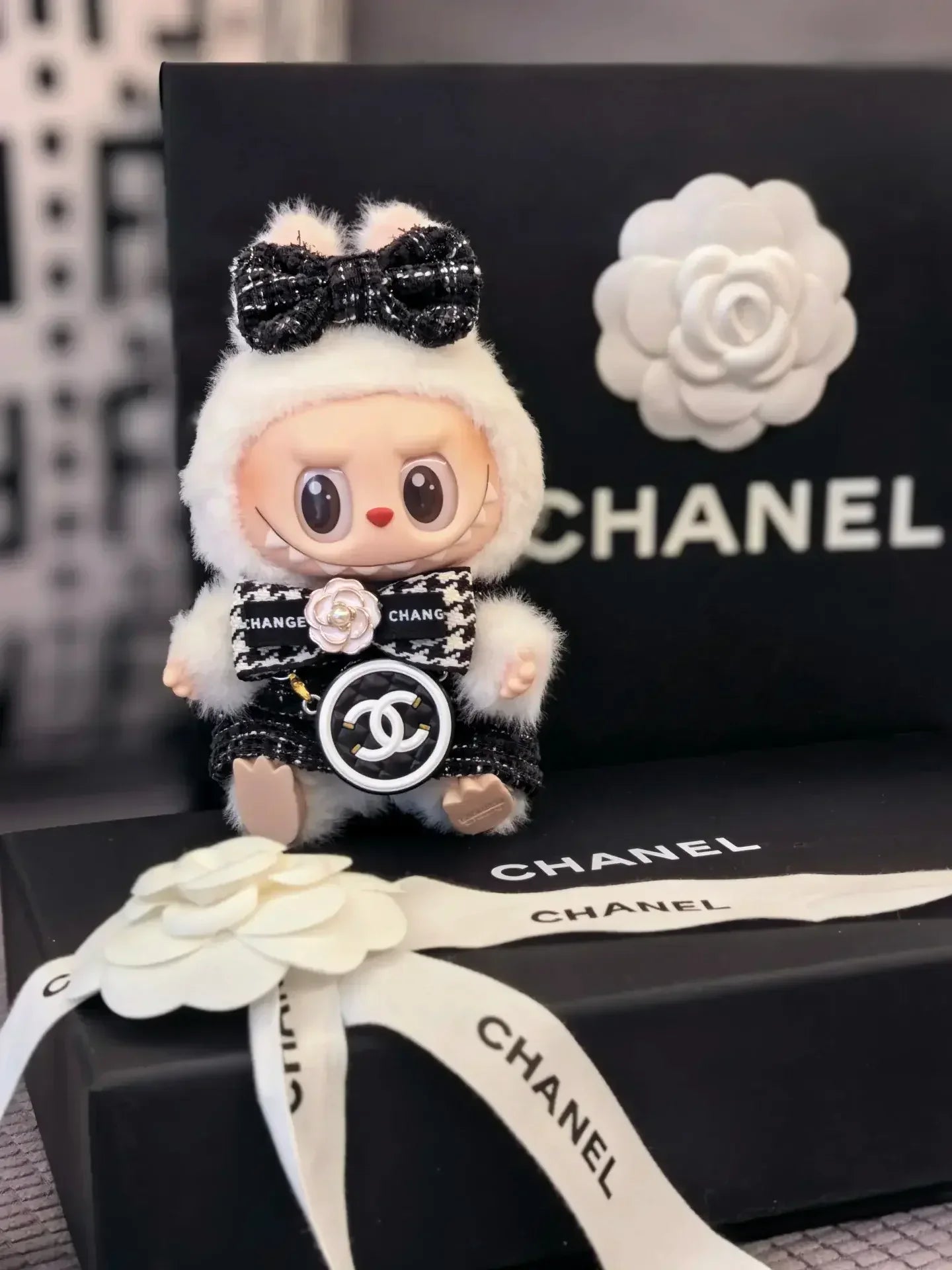 LABUBU Clothes Chanel Camellia Black and White Outift